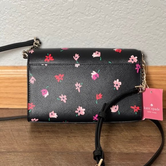 Kate Spade Staci Small Flap Crossbody in Ditsy Buds Black Floral - Picture 2 of 4
